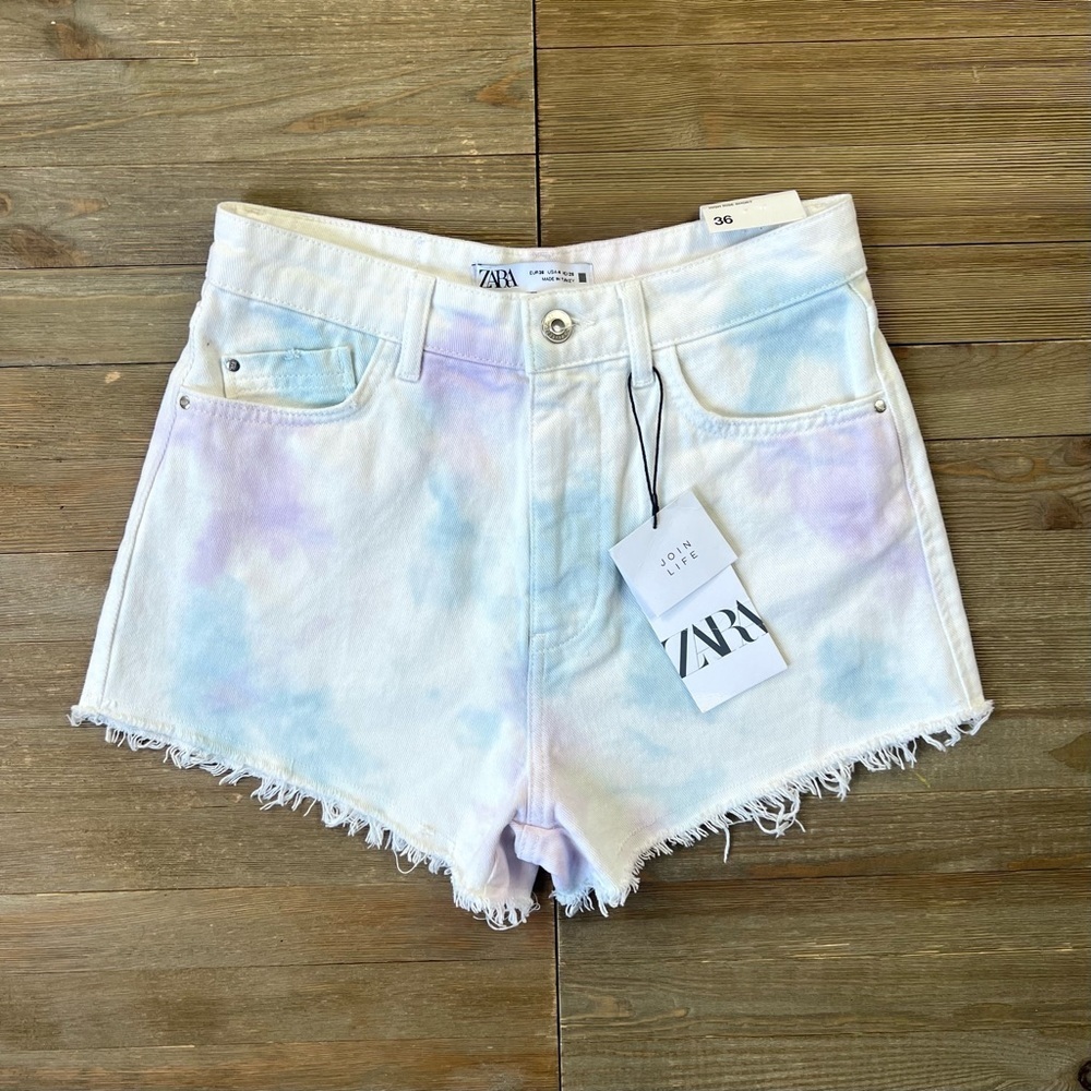 NWT Zara Tie Dye High Rise Denim Shorts